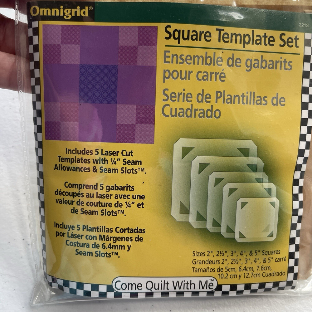 Omnigrid 2213 Square Template Set, 5 Laser Cut Templates 1/4" Seam Slots